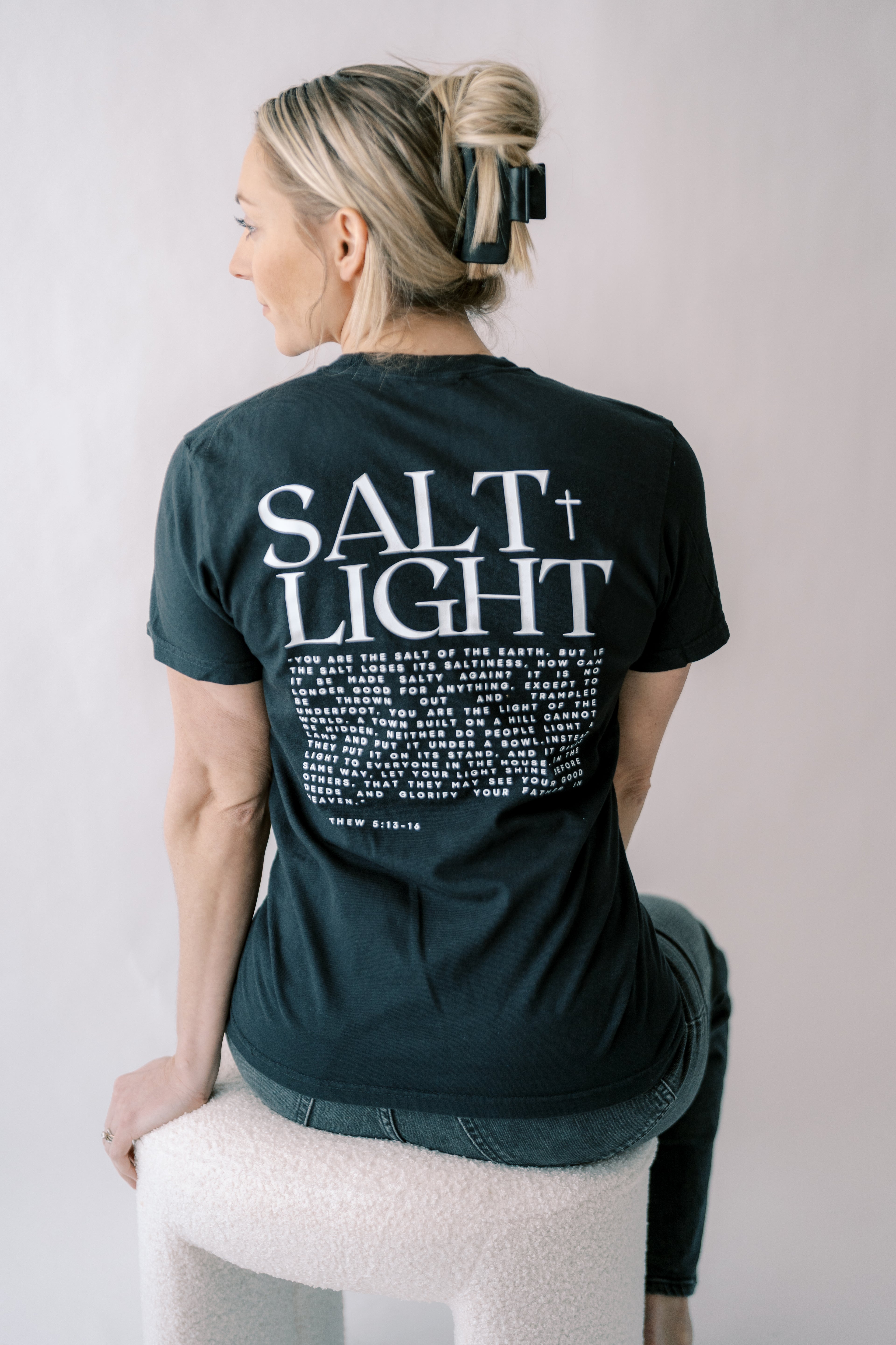Salt and light screen printed shirt
